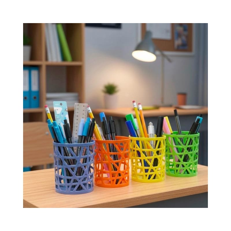 Round Cross Net Plastic Pen Stand - Image 1